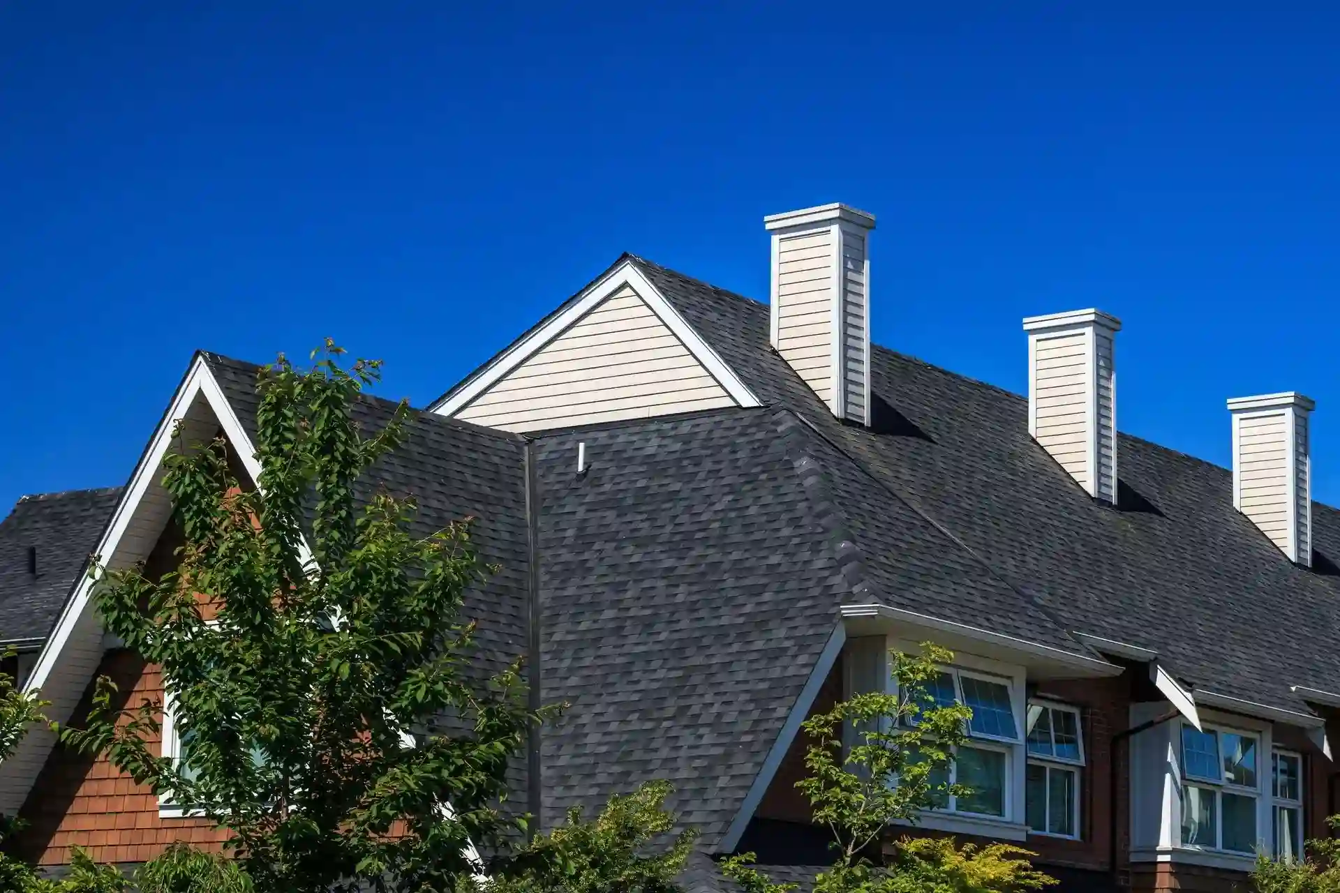 Roofing project with newly installed shingles